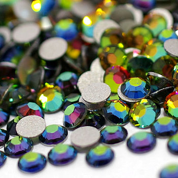 Glass Flat Back Rhinestone, Grade A, Back Plated, Faceted, AB Color, Half Round, Crystal Vitrail Medium, 4.6~4.8mm