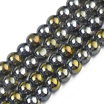 Electroplate Glass Beads Strands, Rainbow Plated, Round, Aquamarine, 7.5x8.5mm, Hole: 1mm, about 104pcs/strand, 30.3 inch