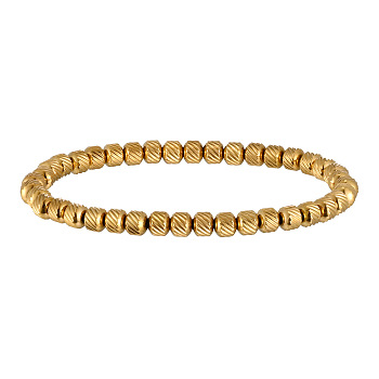304 Stainless Steel Stretch Bracelets for Women Men, Rondelle with Diagonal Pattern, Real 18K Gold Plated, Long-Lasting Plated, Ion Plating(IP), Real 18K Gold Plated, Beads: 5mm in diameter, 7.09 inch(18cm)