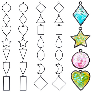 14Pcs 14 Styles Geometric Alloy Open Back Bezel Pendants, for DIY UV Resin, Epoxy Resin, Pressed Flower Jewelry, Mixed Shapes, Black, 28~48x19.5~44x2.8~3mm, Hole: 2.5~3mm, Inner Diameter: 20~41x12.5~40mm, 1pc/style