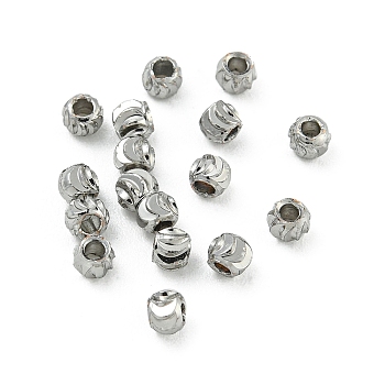 Rack Plated Brass Beads, Long-Lasting Plated, Lead Free & Nickel Free & Cadmium Free, Round with Textured, Platinum, 2.5x2.5mm, Hole: 0.9mm