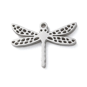 Non-Tarnish 304 Stainless Steel Pendants, Laser Cut, Dragonfly Charm, Stainless Steel Color, 10.5x15x1.5mm, Hole: 0.9mm