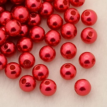 Imitation Pearl Acrylic Beads, Dyed, Round, Red, 12x11.5mm, Hole: 2.7mm, about 480~530pcs/pound