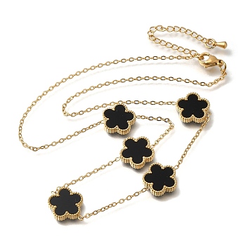 Ion Plating(IP) 304 Stainless Steel Necklaces, Flower, Golden, Black, 15.75 inch(40cm)