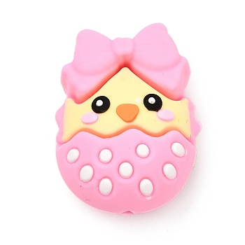Food Grade Eco-Friendly Silicone Focal Beads, Pink, Chick, 30x23x20mm, Hole: 2mm