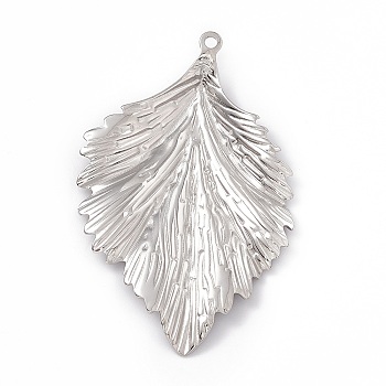 304 Stainless Steel Bigs Pendants, Leaf Charm, Stainless Steel Color, 62x40x4mm, Hole: 2mm