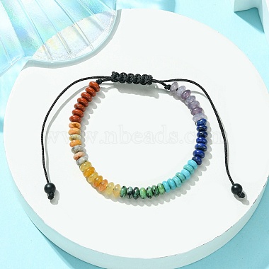 Natural & Synthetic Mixed Gemstone Flat Round Braided Bead Bracelets(BJEW-JB09710-01)-2