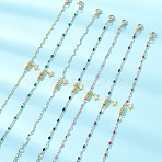 7Pcs Star 304 Stainless Steel Charm Bracelets, 304 Stainless Steel Enamel Link Chains Bracelets for Women, Mixed Color, 7.32 inch(18.6cm)(BJEW-JB13545)