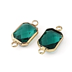 Glass Connector Charms, with Golden Plated Brass Findings, Faceted, Rectangle Links, Teal, 10.5x20.5x5mm, Hole: 2mm(GLAA-WH0036-16F)