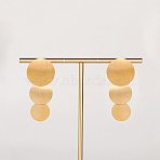 Brushed Round 201 Stainless Steel Dangle Stud Earring, for Women, Real 18K Gold Plated, 55x24mm(XW5128-1)