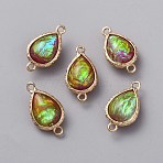 Resin Imitation Shell/Opal Connector Charms, Brass Teardrop Links, Golden, Goldenrod, 21x12x6.9mm, Hole: 1.6mm(RESI-WH0035-61G)