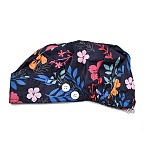 Cotton Adjustable Printed Bouffant Hats Working Caps for Women Men, with Button, Flower, Inner Diameter: 400~600mm(AJEW-WH0677-005)