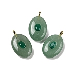 Natural Green Aventurine & Cubic Zirconia Pendants, Oval Charms with Brass Loops, Golden, 21.5x13x6.5mm, Hole: 1.8mm(G-Z076-01G-04)