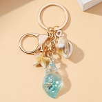 Luminous Acrylic Conch Starfish Pendants Keychain, with Metal, Pale Turquoise, 10.5x3cm(PW-WG6DDFC-06)