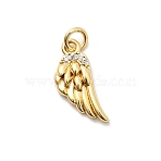 Brass Micro Pave Cubic Zirconia Pendants, Wings Charms, Rack Plating, Long-Lasting Plated, Lead Free & Cadmium Free, with Jump Ring, Real 18K Gold Plated, 14.5x6x1.5mm, Hole: 2.5mm(KK-Z135-07G)