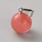 Cherry Quartz Glass Round Sphere Pendants, Ball Charms with Platinum Tone Iron Snap on Bails, 18x14mm, Hole: 7x3mm(G-WH0030-47D)