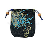 Chinese Style Brocade Drawstring Gift Blessing Bags, Jewelry Storage Pouches for Wedding Party Candy Packaging, Black, 10.5x10.5cm(PW-WG932CA-04)