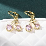 Cherry Brass Micro Pave Cubic Zirconia Leverback Earrings, Rack Plating, Long-Lasting Plated, Lead Free & Cadmium Free, Real 18K Gold Plated, 29x14mm(EJEW-K324-01G)