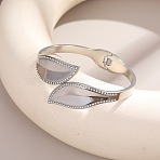 304 Stainless Steel Crystal Rhinestone Leaf Open Hinged Cuff Bangles for Women, Stainless Steel Color, Inner Diameter: 1.85 inch(4.7cm)x2.52 inch(6.4cm)(SA-CBA48C7-01P)