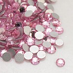 Glass Flat Back Rhinestone, Grade A, Back Plated, Faceted, Half Round, Light Rose, 7.1~7.3mm, about 288pcs/bag(RGLA-C002-SS34-223)