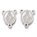 Tarnish Resistant 201 Stainless Steel Chandelier Component Links, Oval with Virgin Mary, Stainless Steel Color, 22x18x2mm, Hole: 2mm(STAS-Z019-25P)