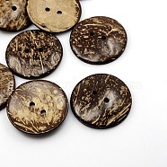Coconut Buttons, 2-Hole, Flat Round, Coconut Brown, 44x5mm, Hole: 4mm(X-COCO-I002-103)