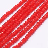 Opaque Glass Beads Strands, Faceted, Rondelle, Red, 2.5x1.5~2mm, Hole: 0.5mm, about 185~190pcs/strand, 13.7 inch~14.1 inch(EGLA-K010-B08)