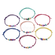 7Pcs Dyed Natural Turquoise Chips Braided Bead Bracelets, Adjustable Waxed Cotton Cord Bracelets for Women, Mixed Color, Inner Diameter: 2-1/8~3-1/4 inch(5.5~8.3cm)(BJEW-JB09870)