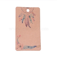 Cardboard Earring Display Cards, Rectangle with Woven Net/Web & Feather  Pattern, BurlyWood, 9x5x0.04cm, Hole: 1.5mm(CDIS-F003-08B)