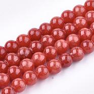 Natural Dyed Yellow Jade Gemstone Bead Strands, Round, Indian Red, 8mm, Hole: 1mm, about 50pcs/strand, 15.7 inch(G-R271-8mm-YXS16)