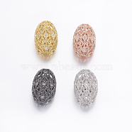 Brass Micro Pave Cubic Zirconia Beads, Long-Lasting Plated, Hollow Oval, Clear, Mixed Color, 19x11.5x7mm, Hole: 1mm(ZIRC-G125-44)