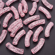 Transparent Crackle Acrylic Beads, Curved Tube, Pink, 32x8x10mm, Hole: 1.6mm, about 330pcs/500g(CACR-S009-001A-N26)
