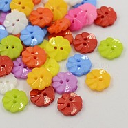 Acrylic Buttons, 2-Hole, Dyed, Flower, Mixed Color, 13x3mm, Hole: 2mm(X-BUTT-E007-A-M)