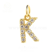 Brass Cubic Zirconia Pendants with Jump Rings, Real 18K Gold Plated, Letter K, 14x8.8x2.2mm, Hole: 2.8mm(FIND-PW0024-09K)