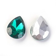 Glass Pointed Back Rhinestone, Back Plated, Faceted, Teardrop, Sea Green, 14x10x5mm(RGLA-Q001-13)