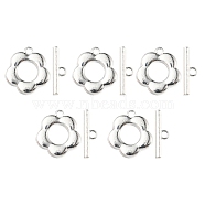 Alloy Toggle Clasps, Flower, Matte Silver Color, Flower: 14x13x2mm, Bar: 4x13x2mm, Hole: 1.2mm(FIND-YW0002-23MS)