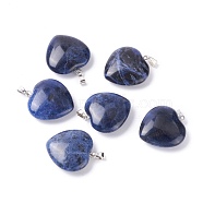 Natural Sodalite Pendants, with Platinum Tone Brass Findings, Heart, 27~28x24.5~26x6~8.5mm, Hole: 2.4x5.6mm(G-G956-B39-FF)