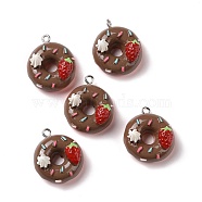Opaque Resin Pendants, with Platinum Tone Iron Loops, Donut, Coconut Brown, 25x22x13.5mm, Hole: 2mm(RESI-G032-C03)