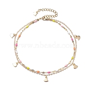 304 Stainless Steel Enamel Link Chains Anklets, Heart Charm Anklets, Colorful, 8-7/8 inch(22.5cm)(AJEW-AN00589-03)