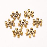 Zinc Alloy Beads Spacers, Cadmium Free & Lead Free, with One Hole, Snowflake, Antique Golden, 8.5x2.5mm, Hole: 1.5mm(PALLOY-Q062-AG)