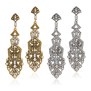 2 Pairs 2 Colors Crystal Rhinestone Teardrop Dangle Stud Earrings, Alloy Long Drop Earrings for Women, Antique Silver & Antique Golden, 76mm(EJEW-AN0001-77)