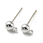 Brass Stud Earring Findings, with 925 Silver Pin, Long-Lasting Plated, Cadmium Free & Lead Free, Silver, 6x4mm, Hole: 1.2mm, Pin: 0.6mm(FIND-R144-13B-S)