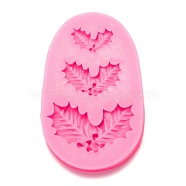 Christmas Holly Berry with Leaves Fondant Molds, Food Grade Silicone Molds, for DIY Cake Decoration, Chocolate, Candy, UV Resin & Epoxy Resin Craft Making, Hot Pink, 84x54x12mm, Leaf: 13x22mm, 19x31mm and 28x45mm(DIY-I060-04)