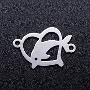 201 Stainless Steel Links connectors, Heart with Dolphin, Stainless Steel Color, 12x18x1mm, Hole: 1.2mm(STAS-Q201-JN337-1)