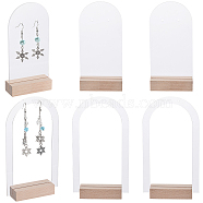 1 Set Transparent Acrylic Single Pair Earring Display Stands Set, Arch Shaped Earring Display Organizer Holder with Wood Base, for Earring Storage, Clear, 6~7.95x2.5x12.6~14.65cm(EDIS-SC0001-04)