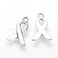 Tibetan Style Alloy Charms, Cadmium Free & Lead Free, Awareness Ribbon, Antique Silver, 14x9x1~1.5mm, Hole: 1.5mm, about 3030pcs/1000g(TIBE-Q070-26AS-RS)