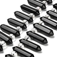 Natural Obsidian Double Terminated Point Beads Strands, with Glass Beads, Faceted Bullet, Top Drilled, 31~33x7~9x7~9mm, Hole: 1mm, about 26~27pcs/strand, 15.16~15.75''(38.5~40cm)(G-H069-A11-01)