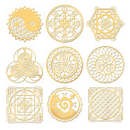 Nickel Decoration Stickers, Metal Resin Filler, Epoxy Resin & UV Resin Craft Filling Material, Religion Thme, Geometric Pattern, 40x40mm, 9 style, 1pc/style, 9pcs/set(DIY-WH0450-009)