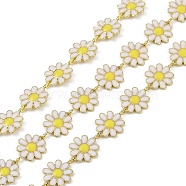 Brass Link Chains, with Spool and Enamel Chrysanthemum, Long-Lasting Plated, Unwelded, White, 59x60mm, about 32.81 Feet(10m)/Roll(CHC-D033-01E)