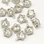 Flower Alloy Charms, with Cubic Zirconia, Platinum, 12x9x5mm, Hole: 1mm(ZIRC-R007-044A-02)